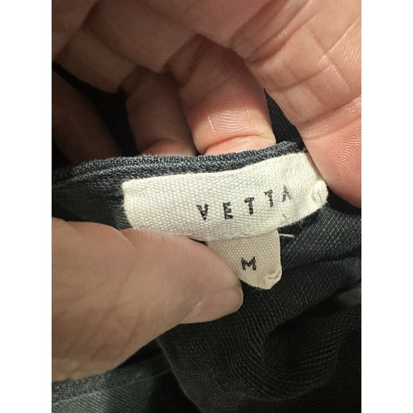 VETTA Capsule Black Wrap Jumpsuit Short Sleeve Wide Leg Tencel Linen Size M EUC - Picture 6 of 8